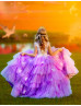 Lilac Beaded 3D Lace Flowers Ruffled Tulle Fairytale Flower Girl Dress